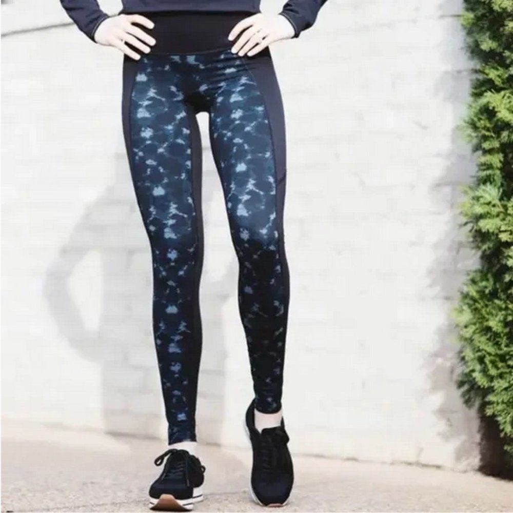 Spanx Full length Leggings Black with Blue Print